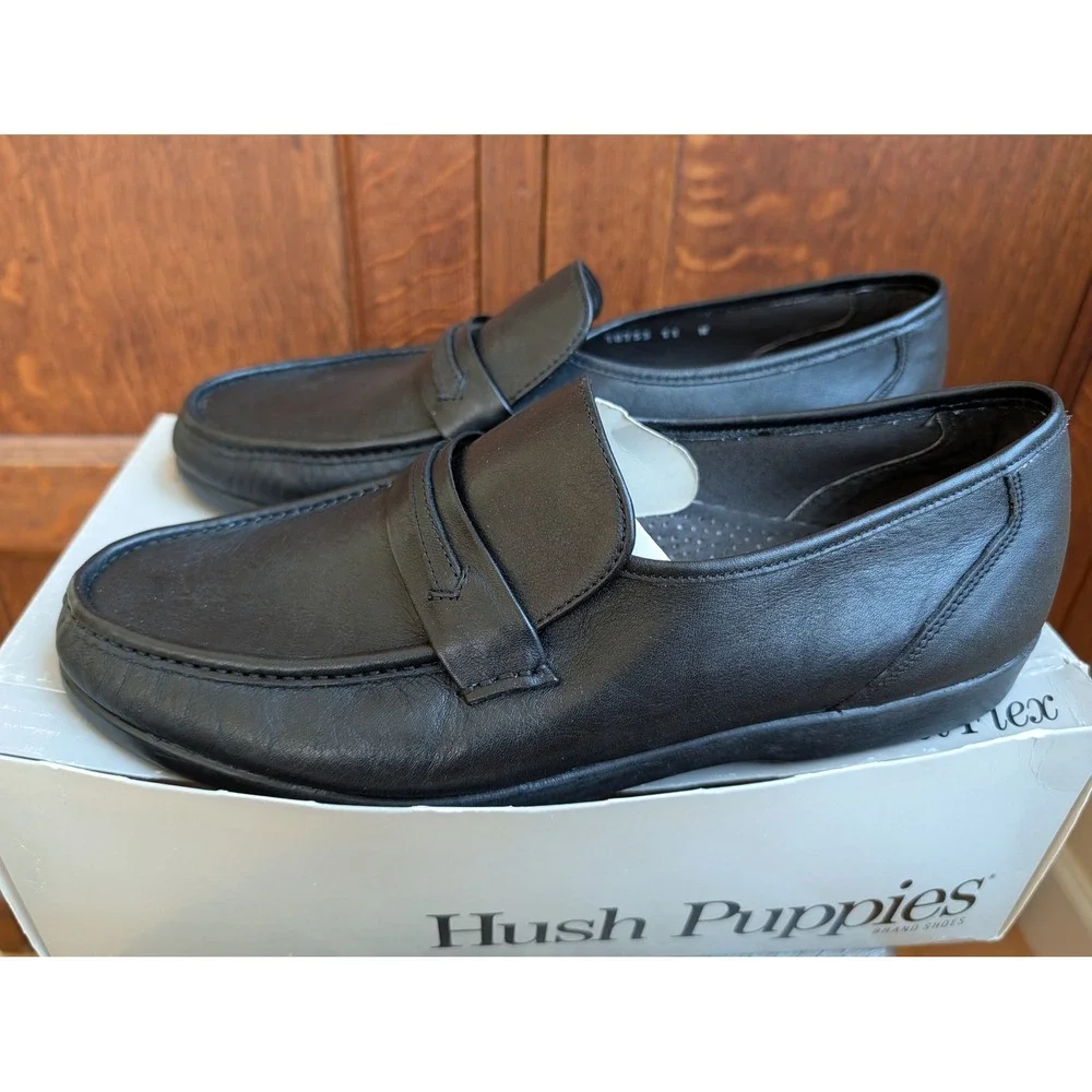 Hush Puppies The Body Shoe Eastwood Black Leather Penny Loafers Mens 11 W 18733